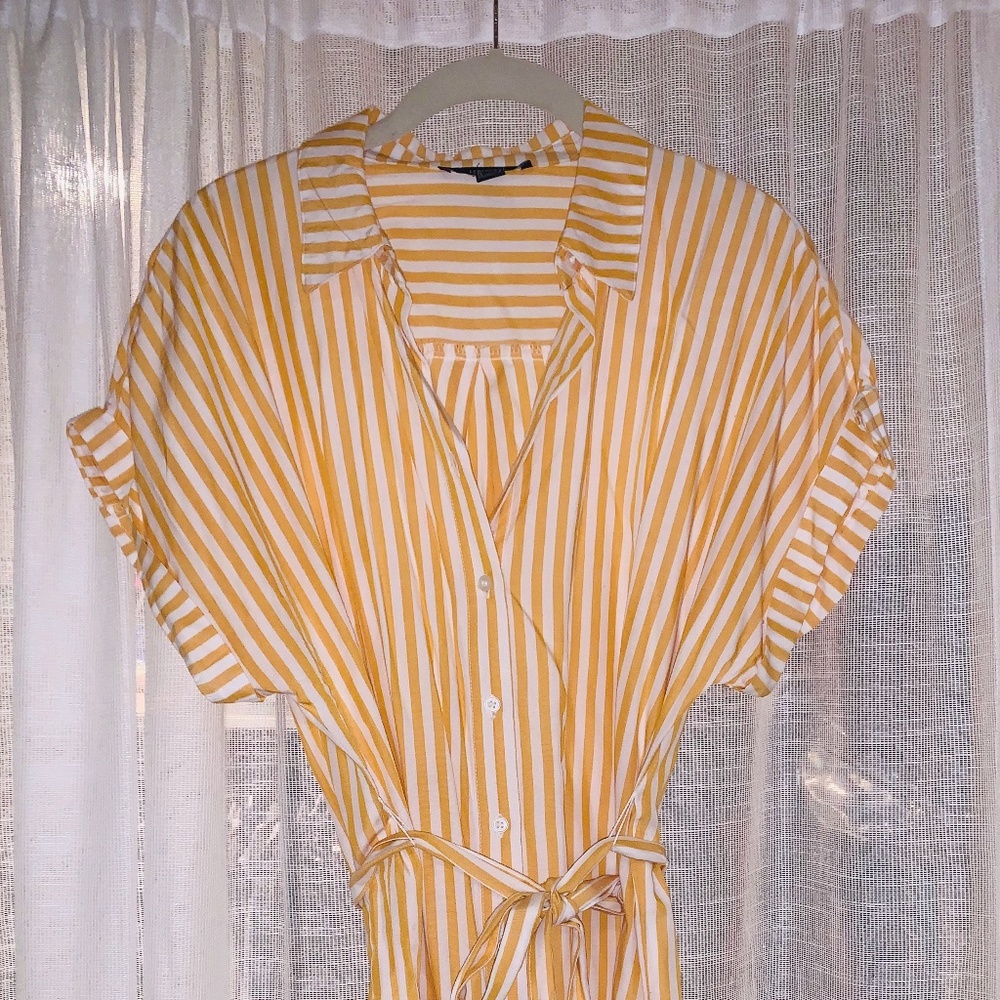 Yellow & White Striped T-Shirt Dress